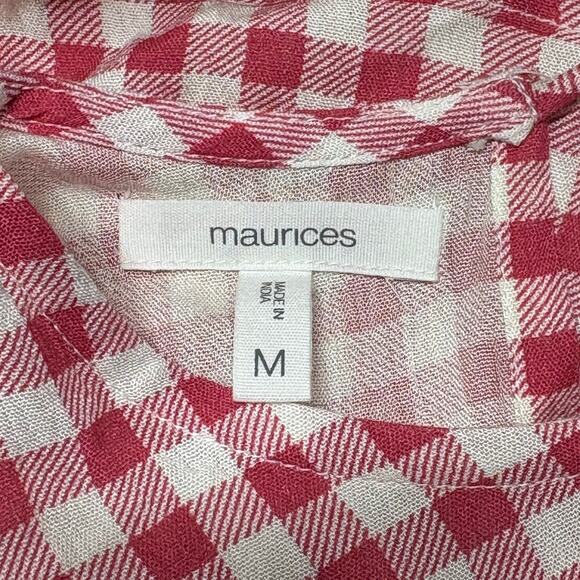 Maurices Red White Gingham Flutter Ruffle Sleeves Top Medium - Picture 3 of 3